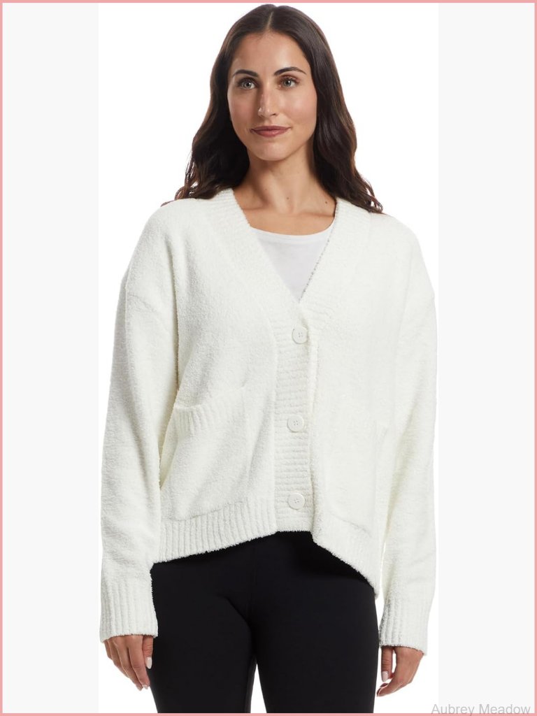 Button Front Cardigan Sweater With Rib Knit Details